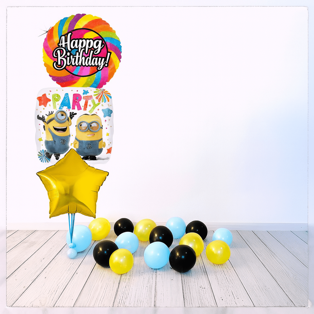 Bouquet zu Minions Dave Happy Birthday Ballon Bouquet (mit Helium gefüllt) - Bouquet zu Ballone