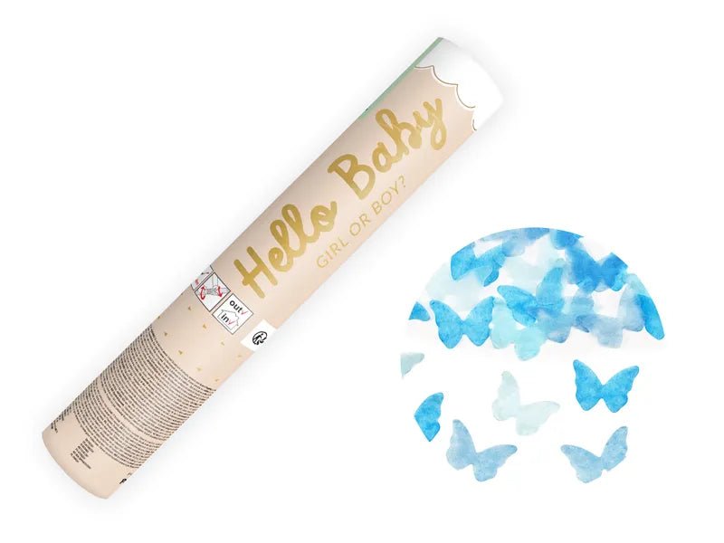 Gender Reveal Konfetti Kanone blaue Schmetterlinge (Boy) - Konfetti Kanone