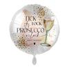 XL Tick Tock it's Prosecco o'clock Happy Birthday Ballon (mit Helium gefüllt)