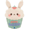 XL Hase Bunny Cupcake Happy Birthday  Ballon (mit Helium gefüllt)