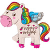 XL Pony Regenbogen Happy Birthday Ballon (mit Helium gefüllt)