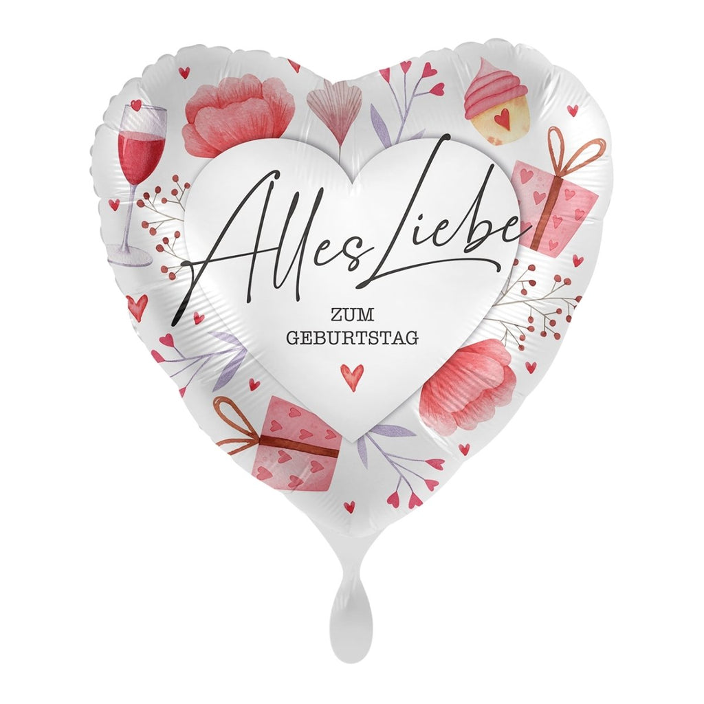 Alles Liebe zum Geburtstag Ballon (mit Helium gefüllt) - Herz Ballon helium