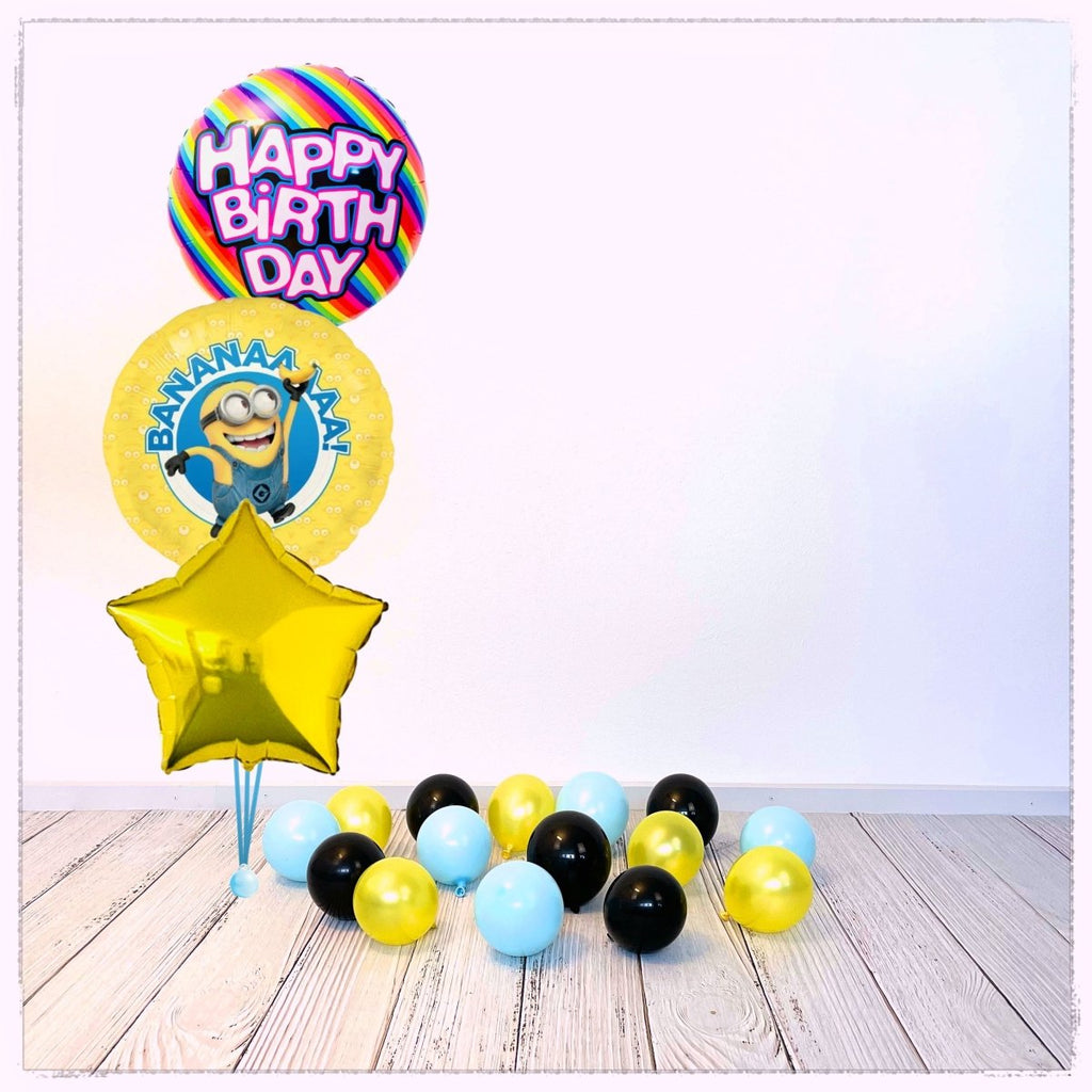 Bouquet zu Minions Dave Happy Birthday Ballon Bouquet (mit Helium gefüllt) - Bouquet zu Ballone