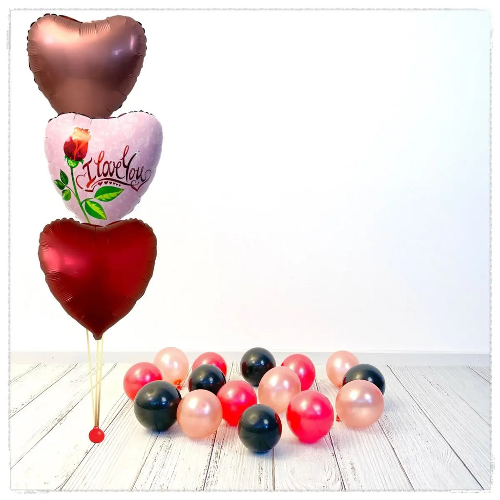 Bouquet zu Riesenherz - I Love You Ballon (mit Helium gefüllt) - Bouquet zu Ballone