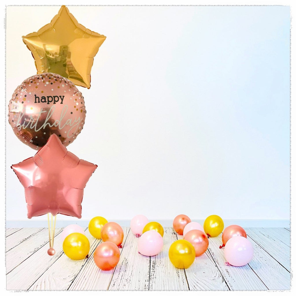 Bouquet zu Zahlen Ballon Happy Birthday Rosegold (mit Helium gefüllt) - Bouquet zu Ballone