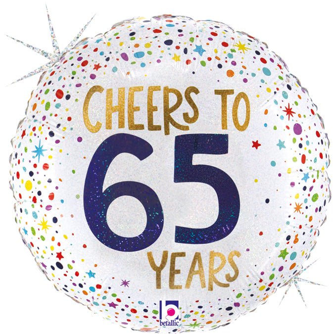 Cheers to 65 Years Ballon (mit Helium gefüllt) - Happy Birthday Helium rund