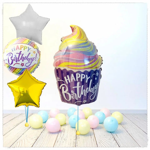 Cupcake Happy Birthday Ballon Bouquet  (mit Helium gefüllt)