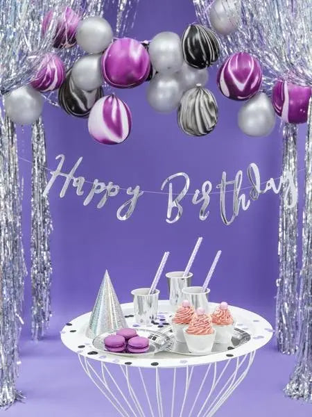 Happy Birthday Banner Girlande silber - Girlanden Banner