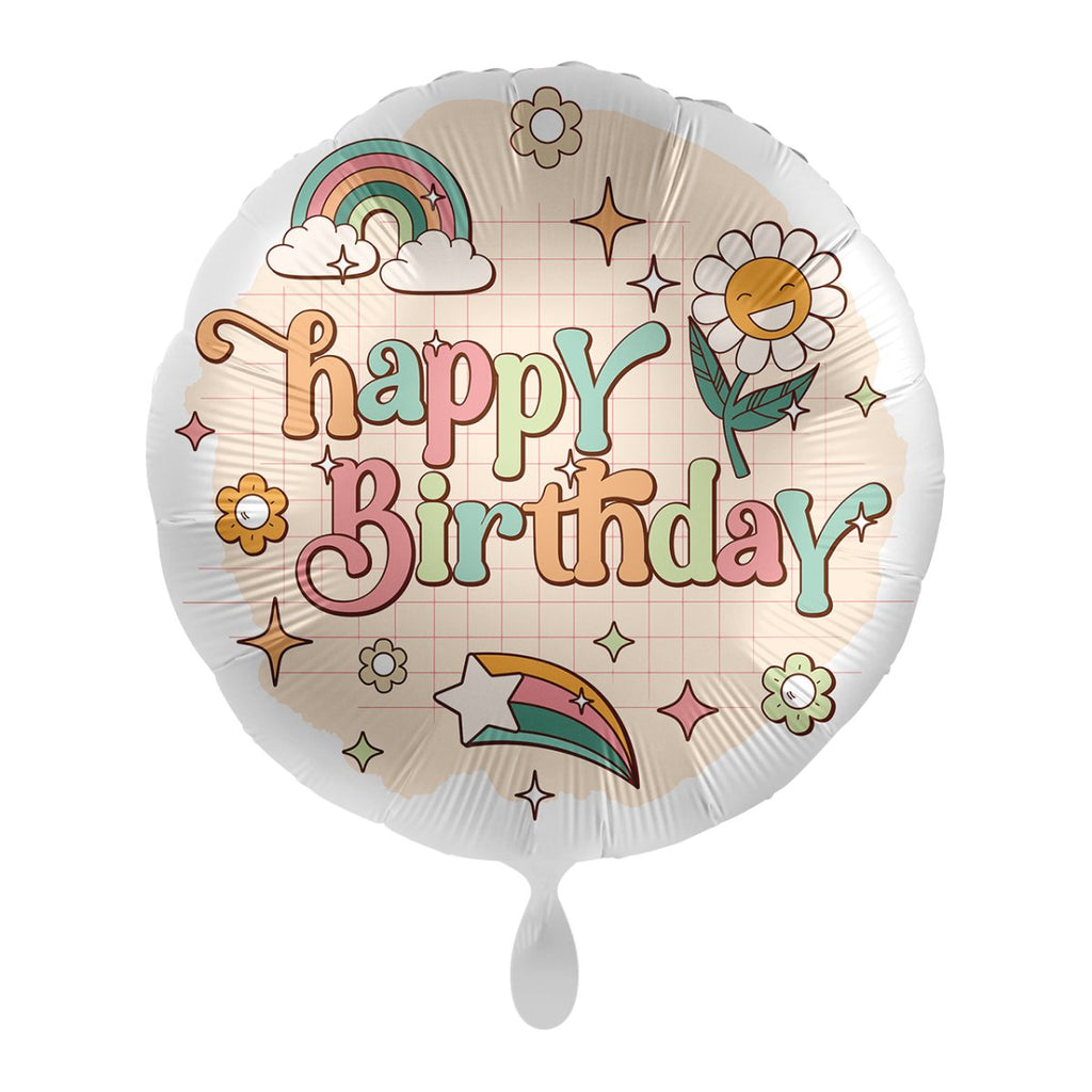 Happy Birthday Groovy Ballon (mit Helium gefüllt) - Rund Ballon helium