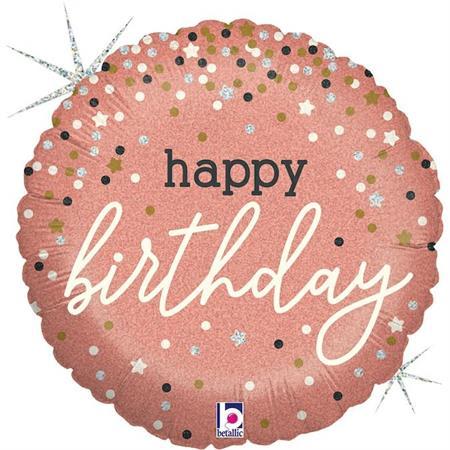 Happy Birthday rosegold Ballon (mit Helium gefüllt) - Happy Birthday Helium rund