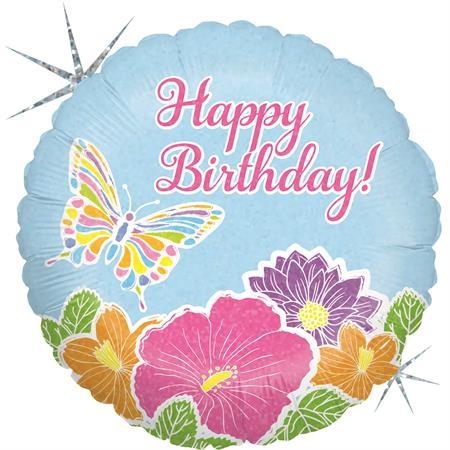 Happy Birthday Schmetterling Ballon (mit Helium gefüllt) - Happy Birthday Helium rund
