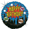 Ballon joyeux anniversaire super héros (rempli d'hélium) 