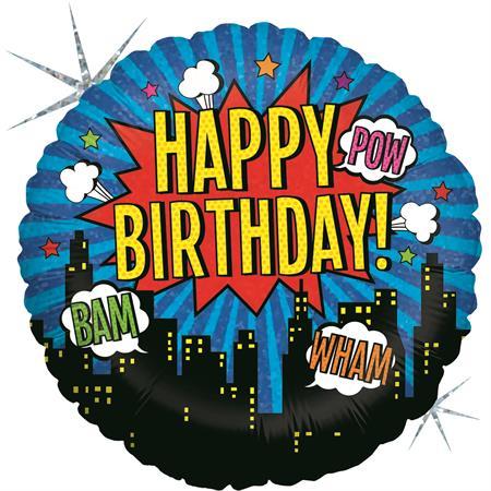 Happy Birthday Super Hero Ballon (mit Helium gefüllt) - Happy Birthday Helium rund