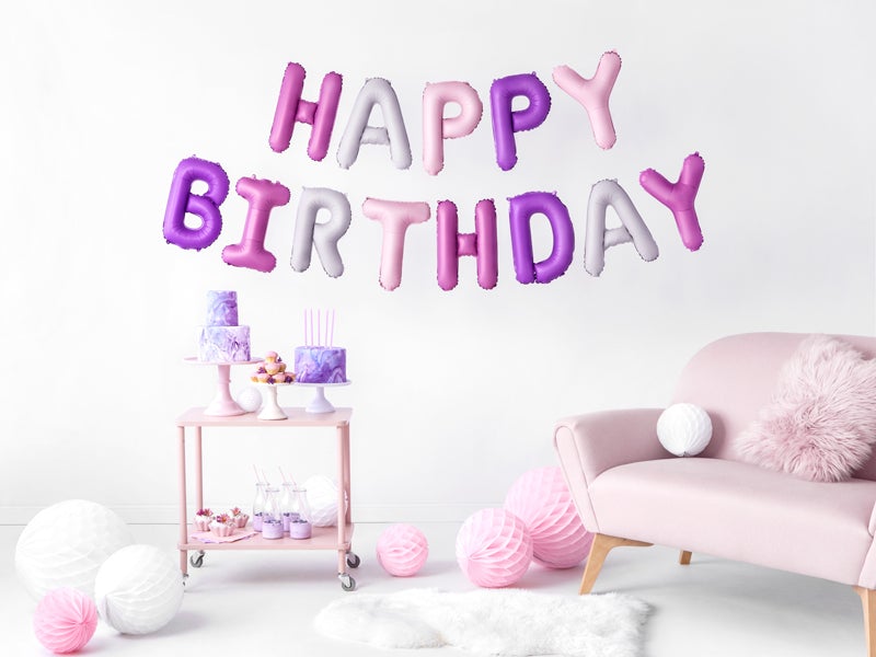 Happy Birthday XL Ballon Banner Lila Rosa - Ballon Banner