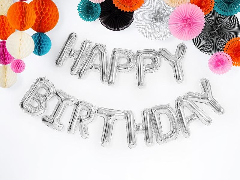 Happy Birthday XL Ballon Banner silber - Ballon Banner