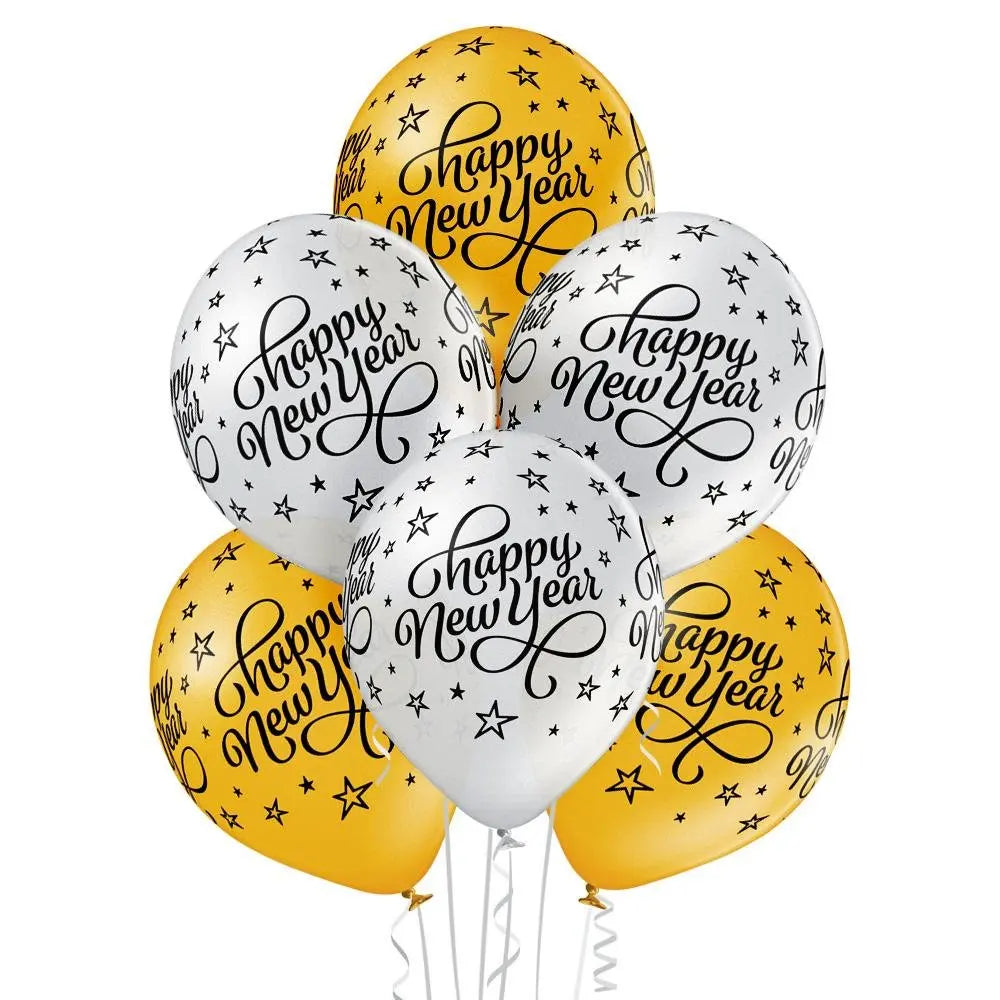 Happy New Year gold / silber Ballon - Latex bedruckt