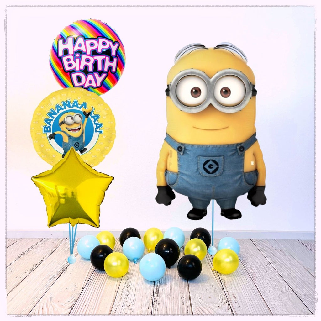 Minions Dave Happy Birthday Ballon Bouquet (mit Helium gefüllt) - Liscenced Bouquet