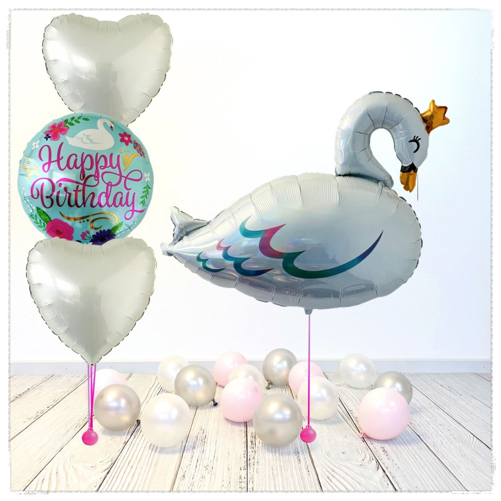 Schwan Happy Birthday Ballon Bouquet (mit Helium gefüllt) - Animal Bouquet