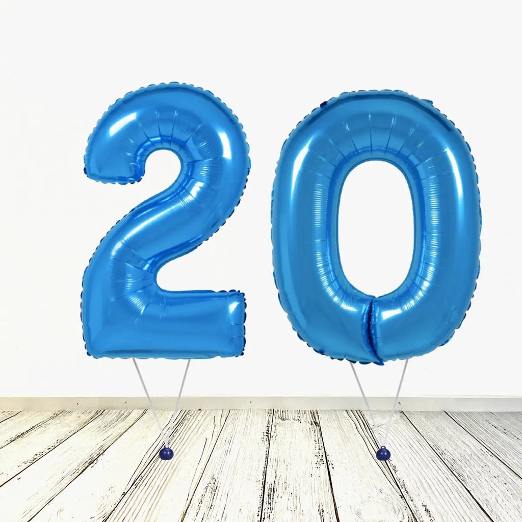 XL Blau Zahlen 20 Ballon (mit Helium gefüllt) - Zahlen Ballon blau Helium