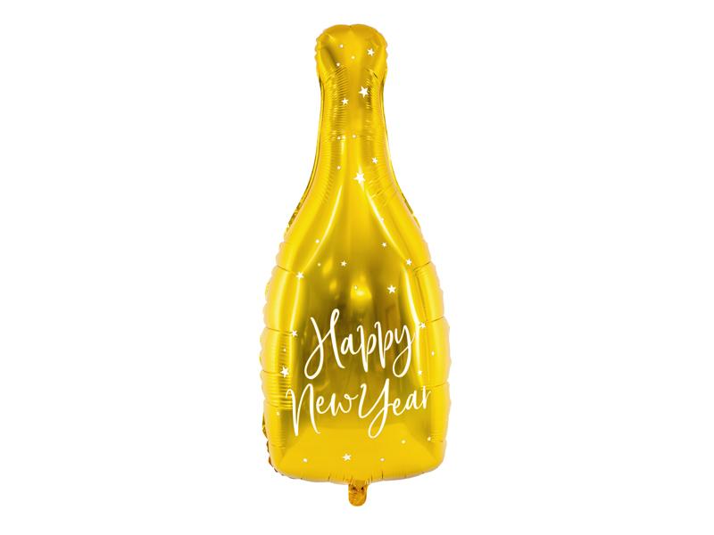 XL Champagner Flasche Happy New Year gold Ballon (mit Helium gefüllt) - Supershape helium