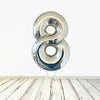 Ballon argenté numéro 8 holographique XL (rempli d'hélium) 