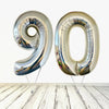 Ballon numéro 90 en argent holographique XL (rempli d'hélium) 