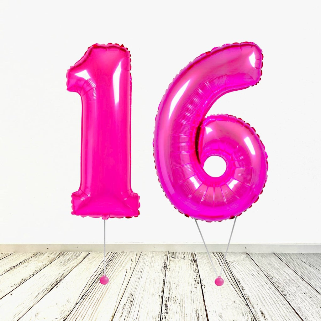 XL Pink (Fuchsia) Zahlen 16 Ballon (mit Helium gefüllt) - Zahlen Ballon Pink Helium