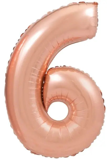 XL Rosegold Zahlen 6 Ballon (mit Helium gefüllt) - Zahlen Ballon rosegold Helium