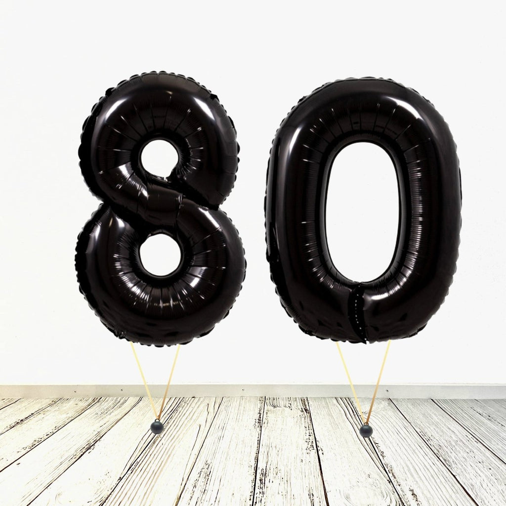 XL Schwarz Zahlen 80 Ballon (mit Helium gefüllt) - Zahlen Ballon schwarz Helium