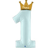 Ballon numéro 1 XL bleu ciel Prince avec couronne (rempli d'hélium) 