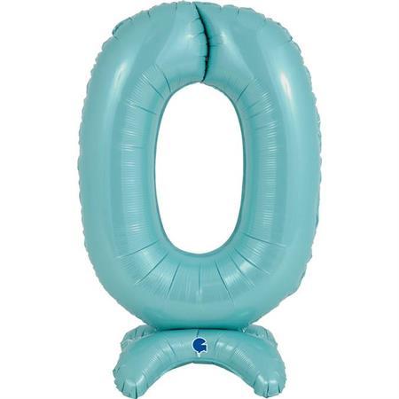 XL Zahlen Ballon Pastel Blau 0 zum Aufstellen (ohne Helium) - Zahlen Ballon Standup Blau