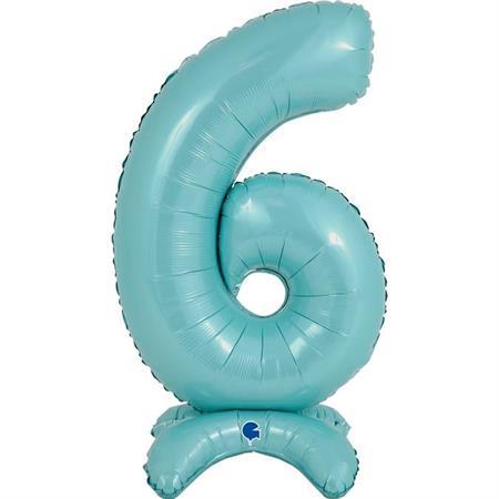 XL Zahlen Ballon Pastel Blau 6 zum Aufstellen (ohne Helium) - Zahlen Ballon Standup Blau