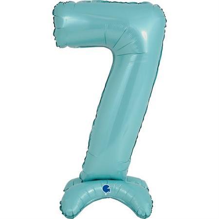 XL Zahlen Ballon Pastel Blau 7 zum Aufstellen (ohne Helium) - Zahlen Ballon Standup Blau
