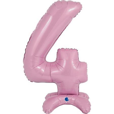 XL Zahlen Ballon Pastel Rosa 4 zum Aufstellen (ohne Helium) - Zahlen Ballon Standup Rosa