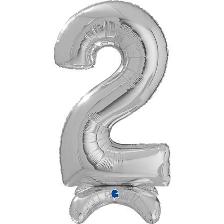 XL Zahlen Ballon Silber 2 zum Aufstellen (ohne Helium) - Zahlen Ballon Standup Silber
