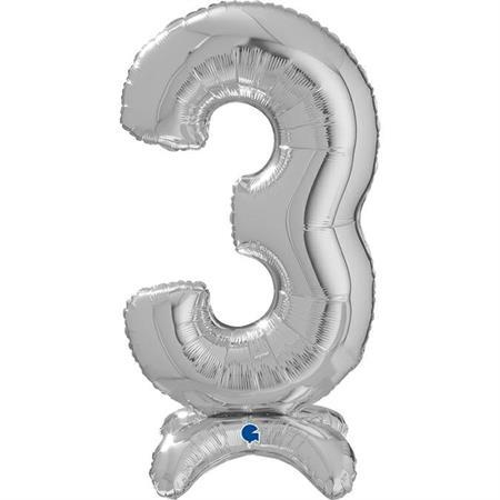 XL Zahlen Ballon Silber 3 zum Aufstellen (ohne Helium) - Zahlen Ballon Standup Silber