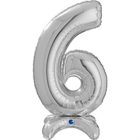 XL Zahlen Ballon Silber 6 zum Aufstellen (ohne Helium) - Zahlen Ballon Standup Silber