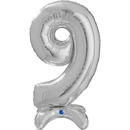 XL Zahlen Ballon Silber 9 zum Aufstellen (ohne Helium) - Zahlen Ballon Standup Silber