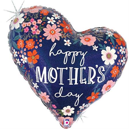 XXL Happy Mothers Day Herz Ballon (mit Helium gefüllt) - Supershape helium