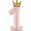 Ballon XXL numéro 1 princesse rose avec couronne (rempli d'hélium) 
