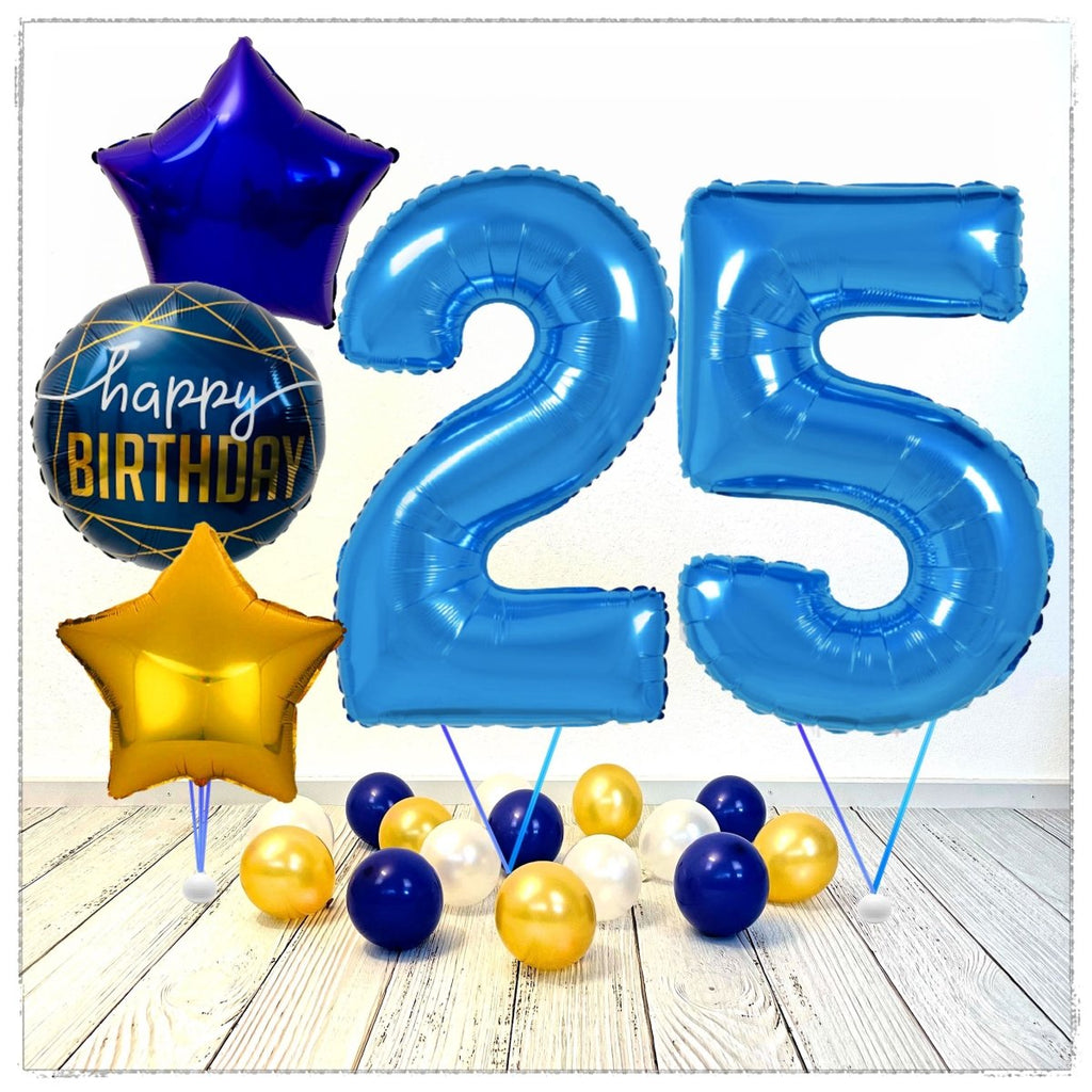 Zahlen Ballon Birthday Blau 25 Bouquet (mit Helium gefüllt) - Zahlen Ballon blau Bouquet