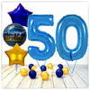 Numéro Ballon Anniversaire Bleu 50 Bouquet (Rempli d'Hélium) 