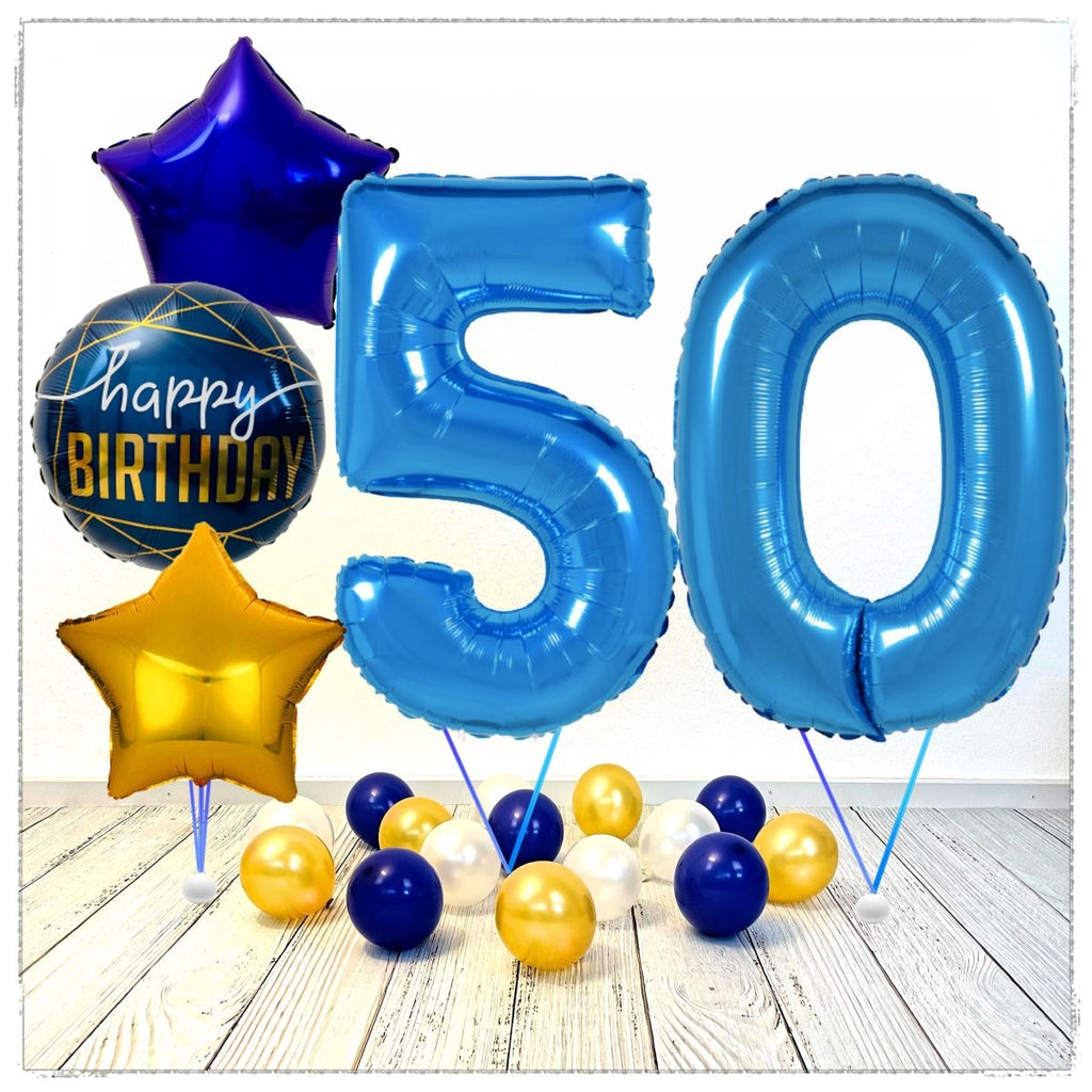 Zahlen Ballon Birthday Blau 50 Bouquet (mit Helium gefüllt) - Zahlen Ballon blau Bouquet
