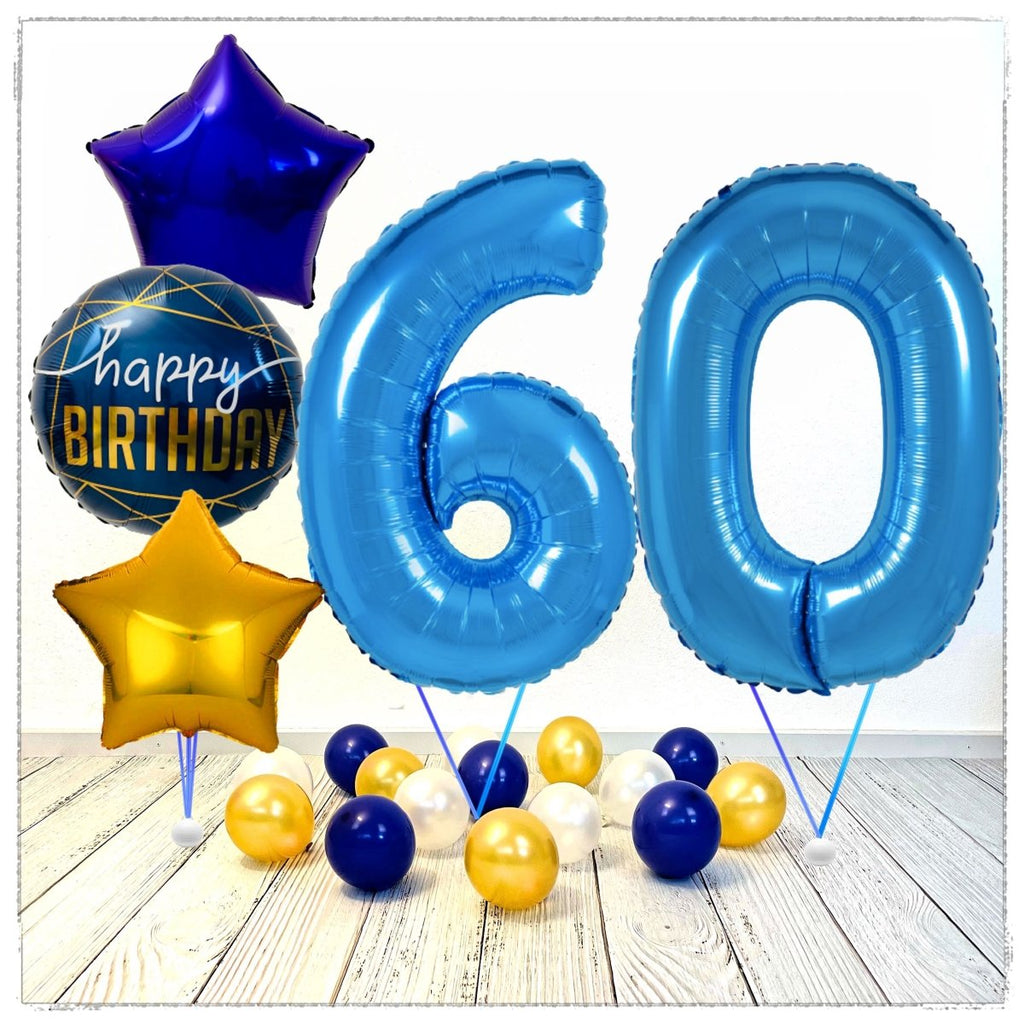 Zahlen Ballon Birthday Blau 60 Bouquet (mit Helium gefüllt) - Zahlen Ballon blau Bouquet