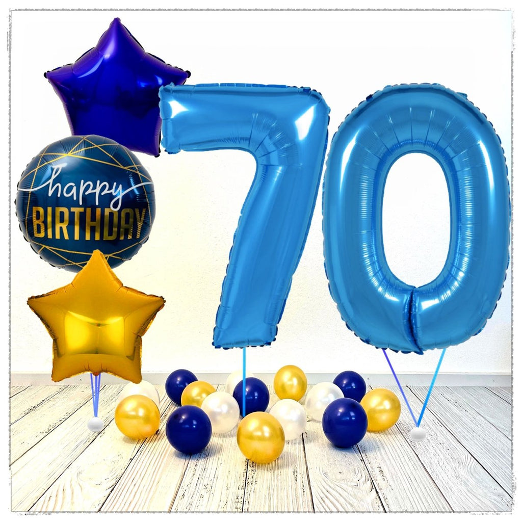 Zahlen Ballon Birthday Blau 70 Bouquet (mit Helium gefüllt) - Zahlen Ballon blau Bouquet