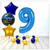 Numéro Ballon Anniversaire Bleu 9 Bouquet (Rempli d'Hélium) 