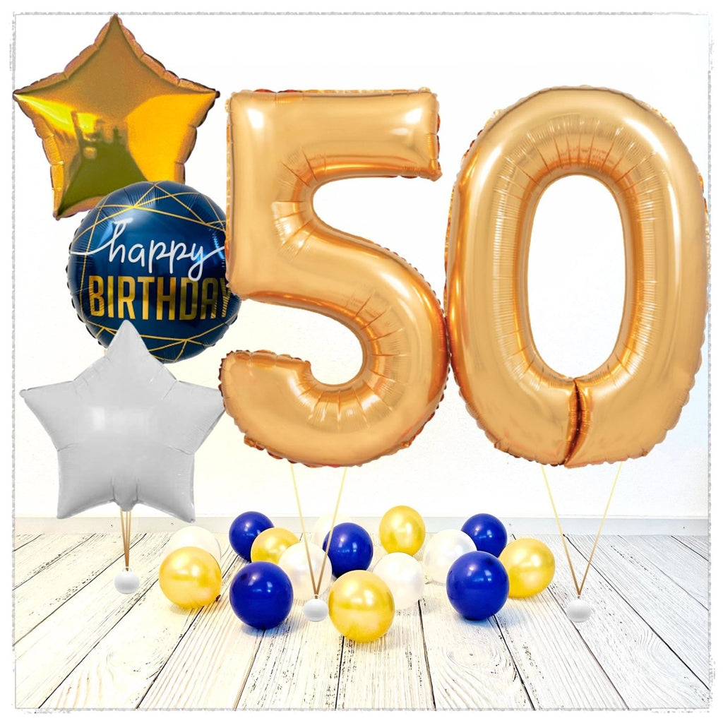 Zahlen Ballon Birthday gold 50 Bouquet (mit Helium gefüllt) - Zahlen Ballon gold Bouquet