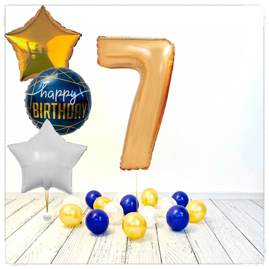 Zahlen Ballon Birthday gold 7 Bouquet (mit Helium gefüllt) - Zahlen Ballon gold Bouquet
