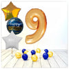 Numéro ballon anniversaire or 9 bouquet (rempli d'hélium) 