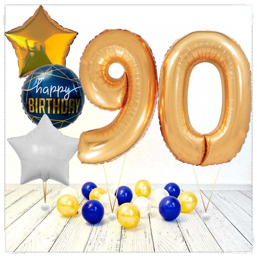 Zahlen Ballon Birthday gold 90 Bouquet (mit Helium gefüllt) - Zahlen Ballon gold Bouquet